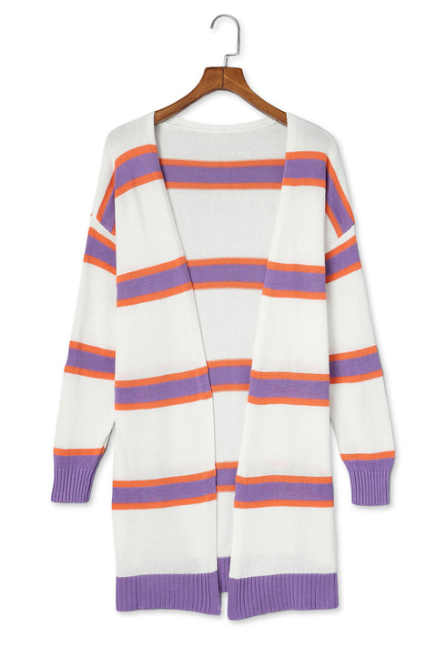 Soft Knit Striped Open Front Longline Cardigan