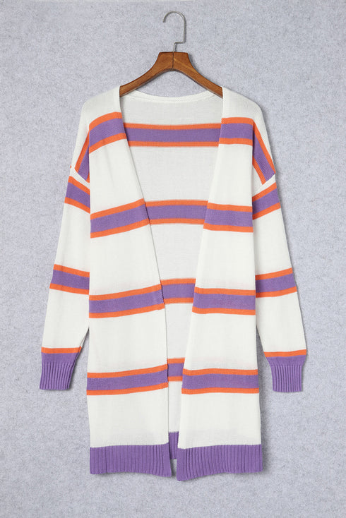 Soft Knit Striped Open Front Longline Cardigan