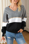 Soft Knit Striped V Neck Pullover Sweater