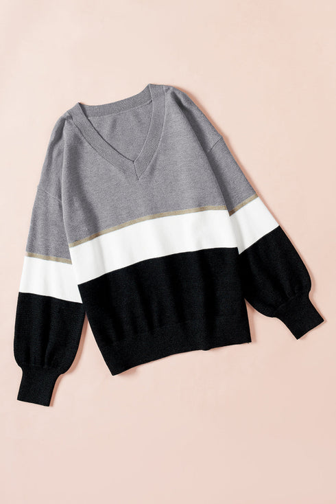 Soft Knit Striped V Neck Pullover Sweater