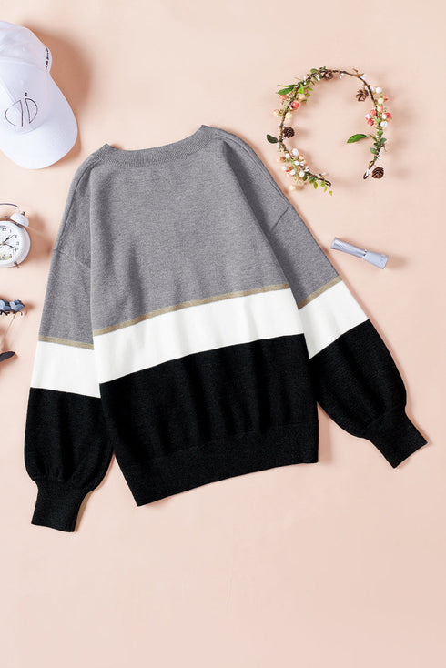 Soft Knit Striped V Neck Pullover Sweater
