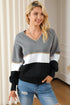 Soft Knit Striped V Neck Pullover Sweater