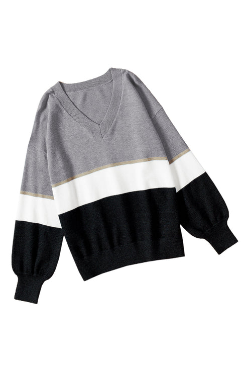 Soft Knit Striped V Neck Pullover Sweater