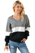 Soft Knit Striped V Neck Pullover Sweater