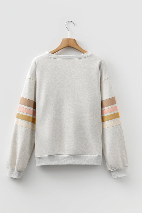 Soft Knit Varsity Stripe Crew Neck Pullover Sweatshirt