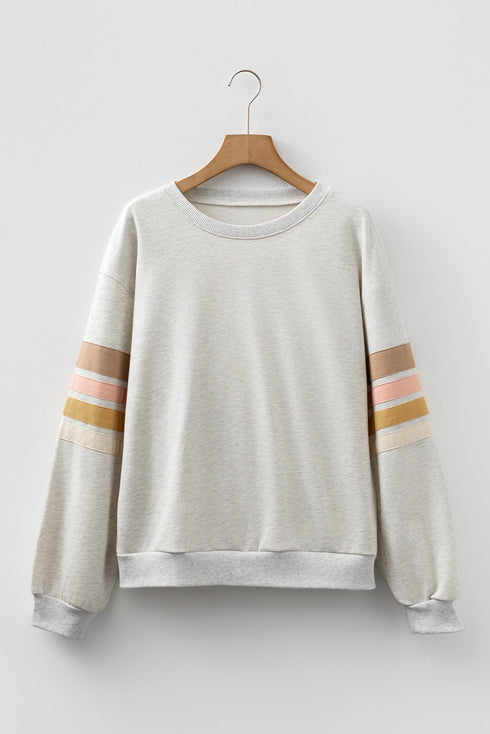 Soft Knit Varsity Stripe Crew Neck Pullover Sweatshirt