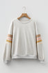 Soft Knit Varsity Stripe Crew Neck Pullover Sweatshirt