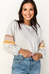 Soft Knit Varsity Stripe Crew Neck Pullover Sweatshirt