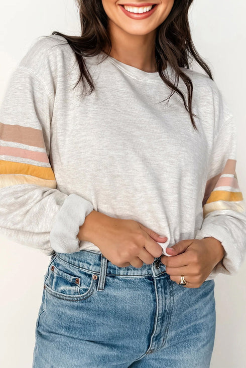 Soft Knit Varsity Stripe Crew Neck Pullover Sweatshirt