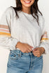 Soft Knit Varsity Stripe Crew Neck Pullover Sweatshirt