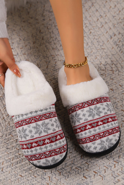 Soft Knitted Snowflake Pattern Plush Fleece Slippers