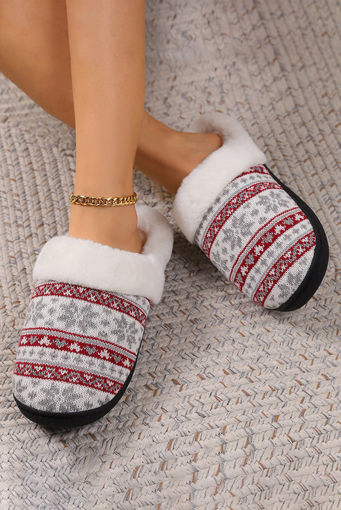 Soft Knitted Snowflake Pattern Plush Fleece Slippers