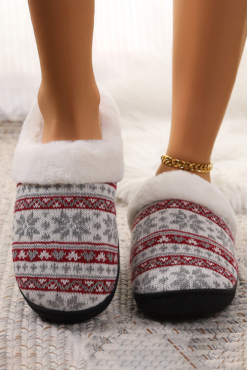 Soft Knitted Snowflake Pattern Plush Fleece Slippers