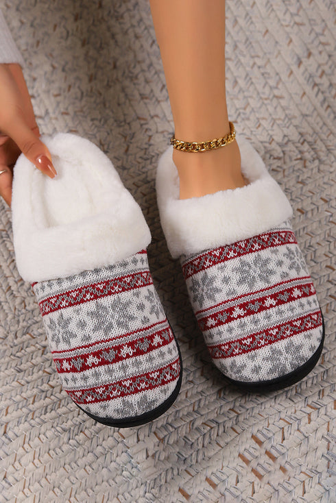 Soft Knitted Snowflake Pattern Plush Fleece Slippers