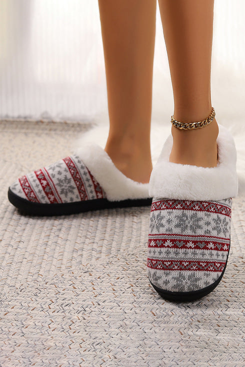 Soft Knitted Snowflake Pattern Plush Fleece Slippers