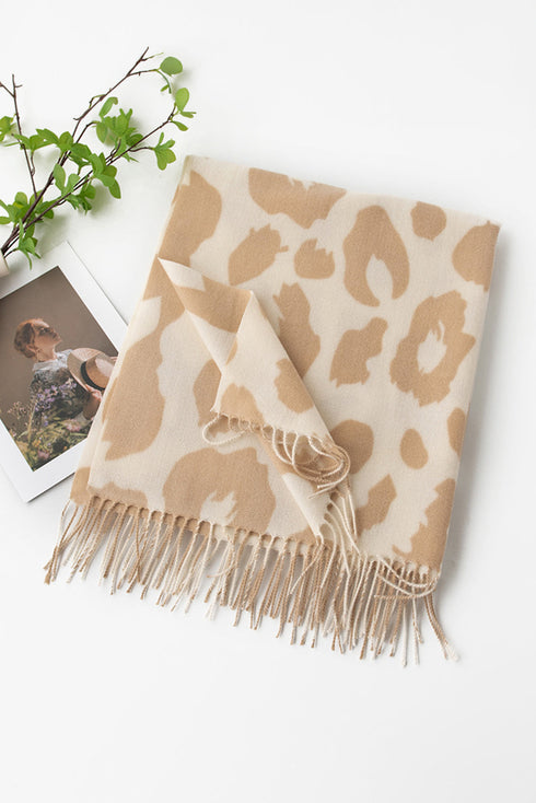 Soft Oversized Western Animal Print Fringed Scarf