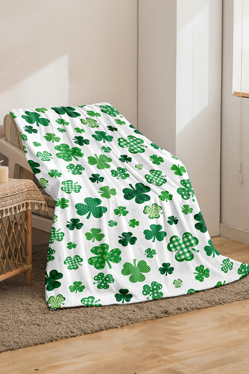 Soft Plush Clover Print Rectangular Nap Throw Blanket