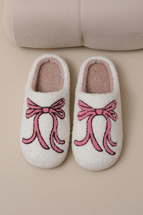 Soft Plush Fleece Bow Knot Indoor House Slippers