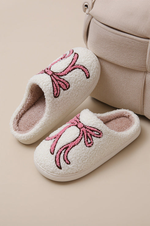 Soft Plush Fleece Bow Knot Indoor House Slippers