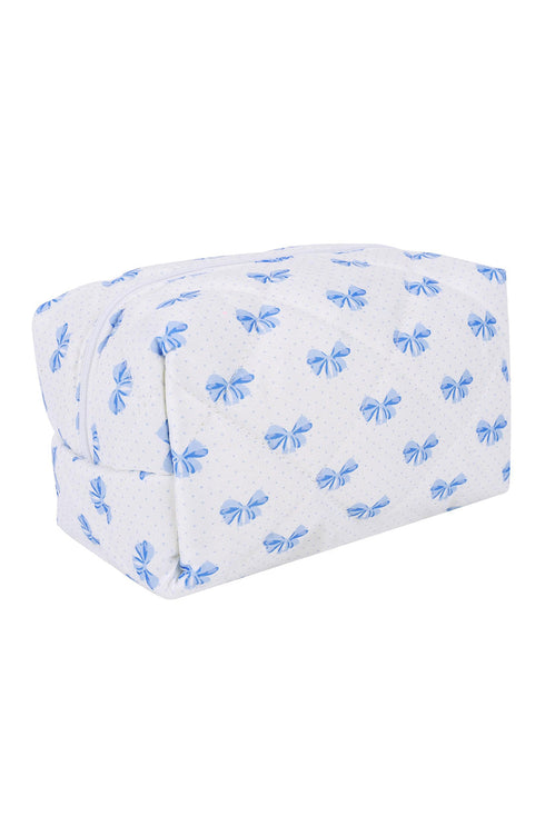Soft Quilted Bow Detail Zippered Cosmetic Bag