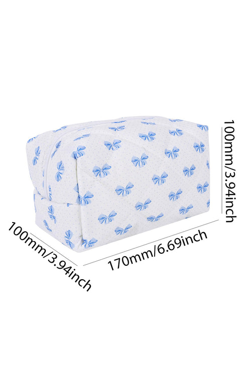 Soft Quilted Bow Detail Zippered Cosmetic Bag