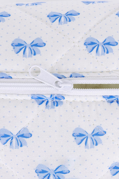 Soft Quilted Bow Detail Zippered Cosmetic Bag