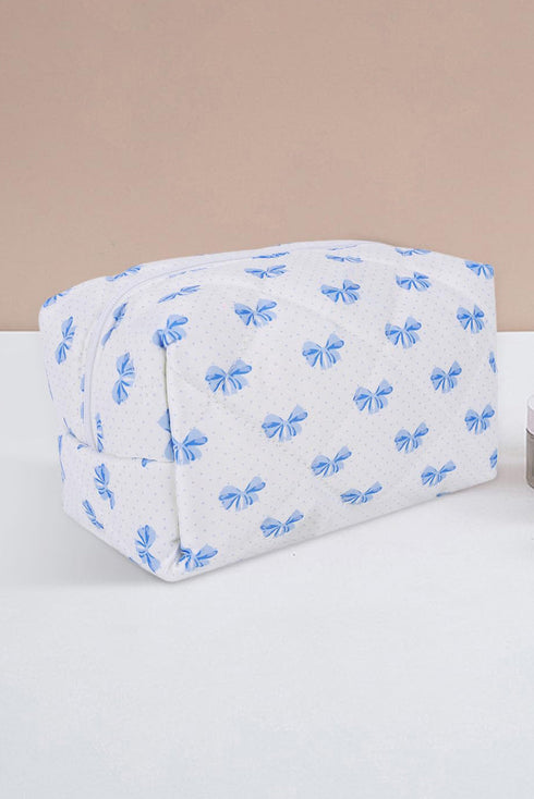 Soft Quilted Bow Detail Zippered Cosmetic Bag
