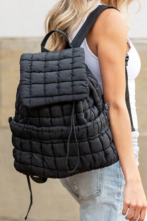 Soft Quilted Texture Flap Closure Puffer Backpack