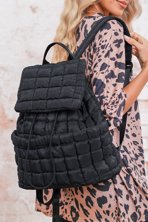 Soft Quilted Texture Flap Closure Puffer Backpack