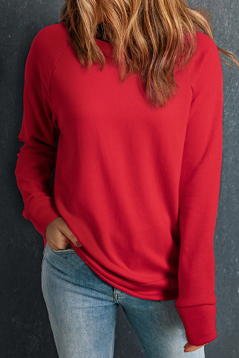 Soft Raglan Sleeve Crew Neck Pullover Sweatshirt