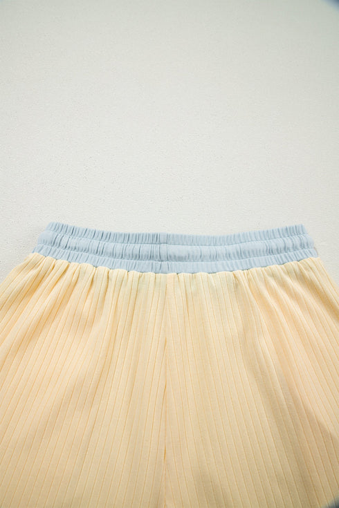 Soft Ribbed Color Block Trim Casual Short Set