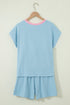 Soft Ribbed Color Block Trim Casual Short Set