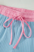 Soft Ribbed Color Block Trim Casual Short Set