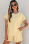 Soft Ribbed Color Block Trim Casual Short Set