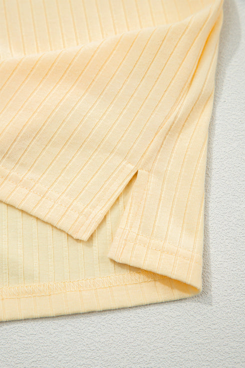 Soft Ribbed Color Block Trim Casual Short Set