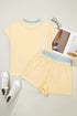 Soft Ribbed Color Block Trim Casual Short Set