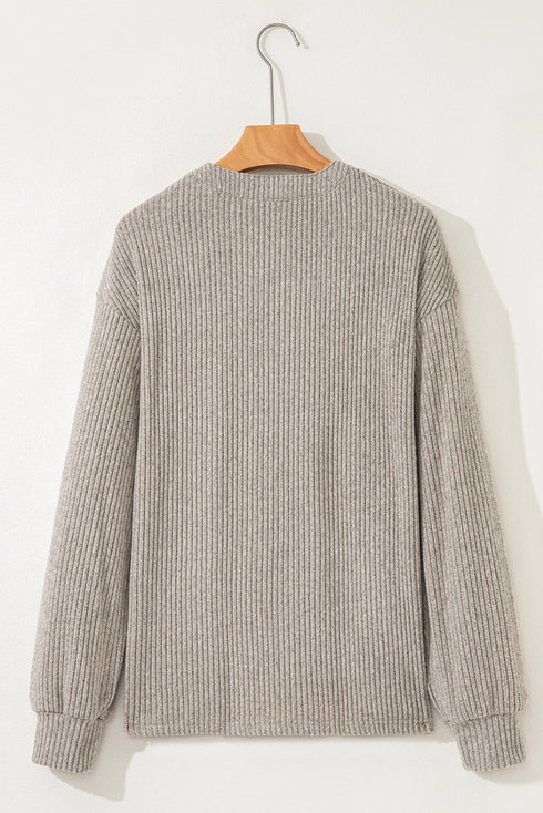 Soft Ribbed Drop Shoulder Button Front Henley Top