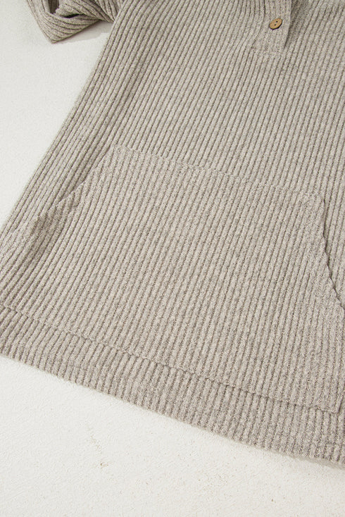 Soft Ribbed Drop Shoulder Button Front Henley Top