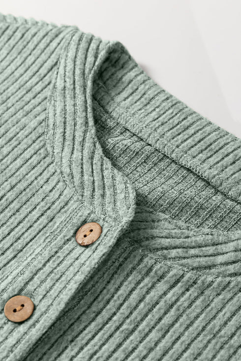 Soft Ribbed Drop Shoulder Button Front Henley Top