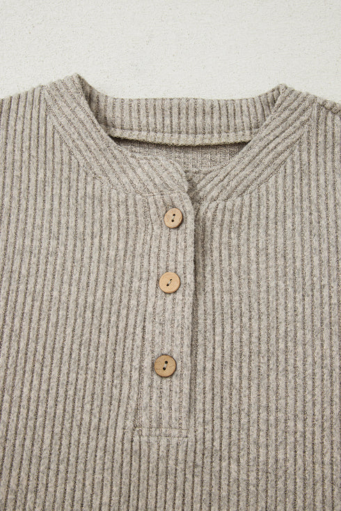 Soft Ribbed Drop Shoulder Button Front Henley Top