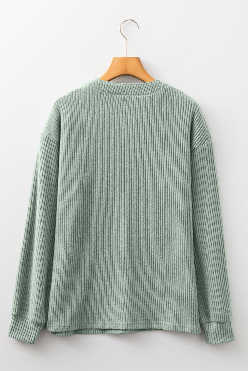 Soft Ribbed Drop Shoulder Button Front Henley Top