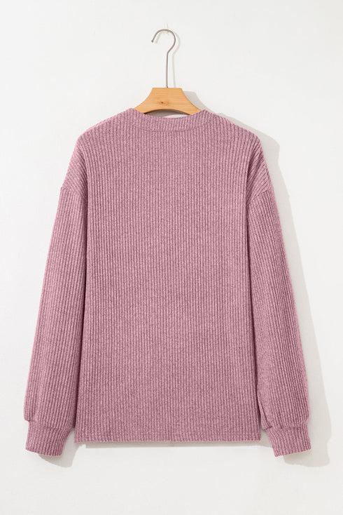 Soft Ribbed Drop Shoulder Button Front Henley Top