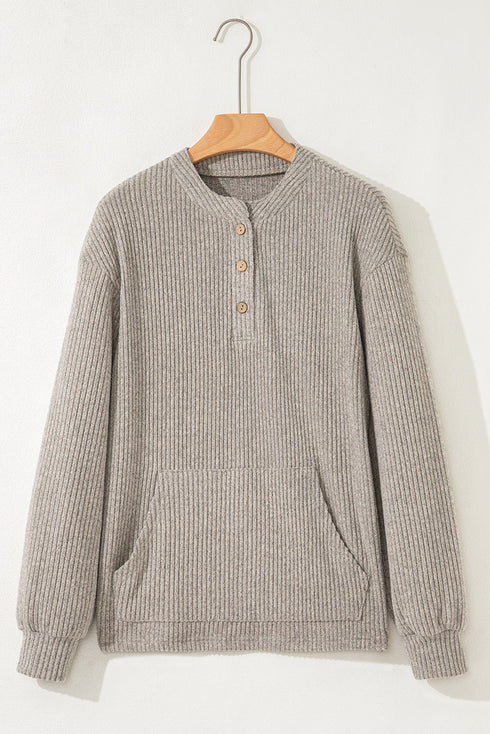 Soft Ribbed Drop Shoulder Button Front Henley Top