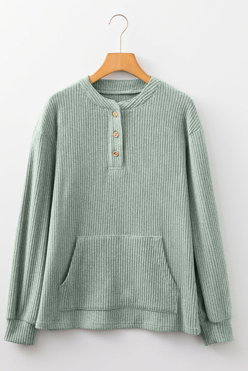 Soft Ribbed Drop Shoulder Button Front Henley Top