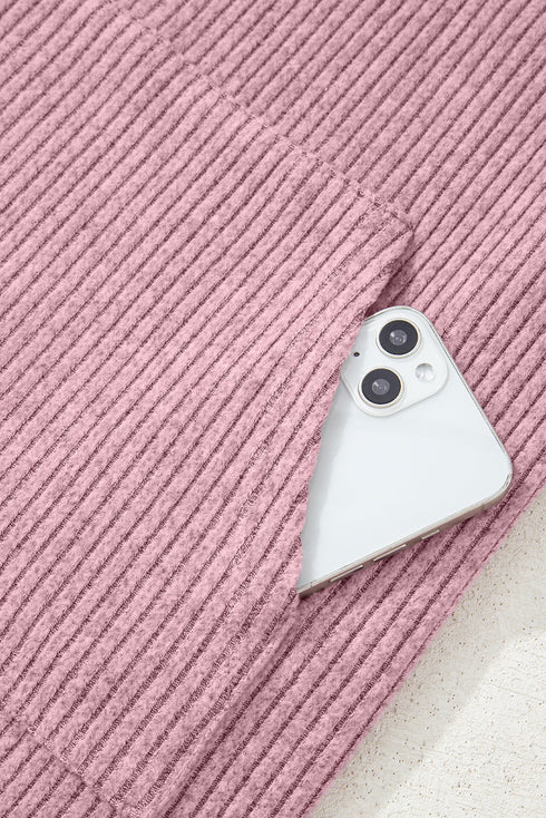 Soft Ribbed Drop Shoulder Button Front Henley Top