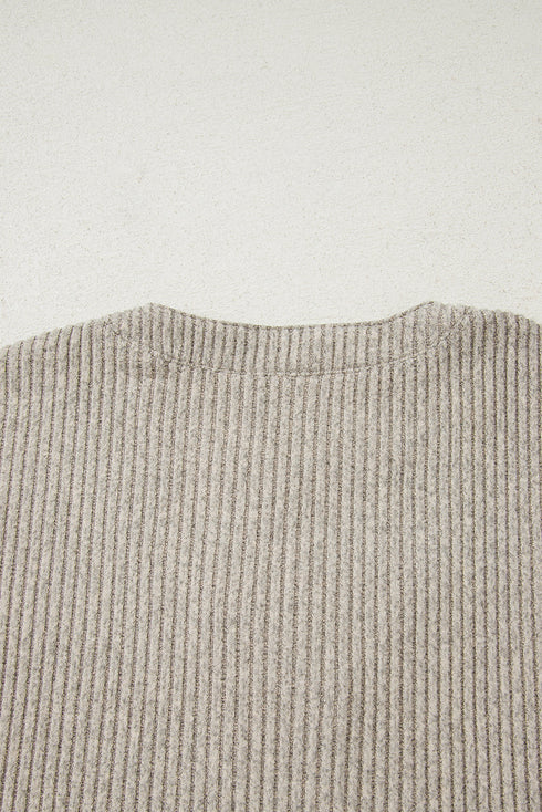 Soft Ribbed Drop Shoulder Button Front Henley Top