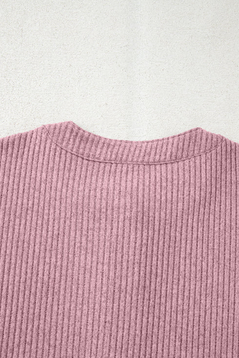 Soft Ribbed Drop Shoulder Button Front Henley Top