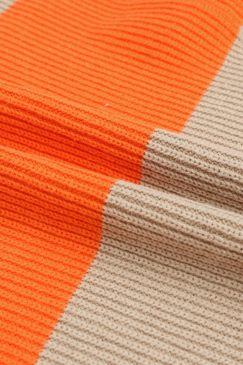 Soft Ribbed Knit Block Stripe Open Cardigan