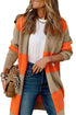 Soft Ribbed Knit Block Stripe Open Cardigan