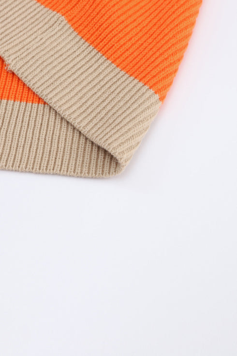 Soft Ribbed Knit Block Stripe Open Cardigan